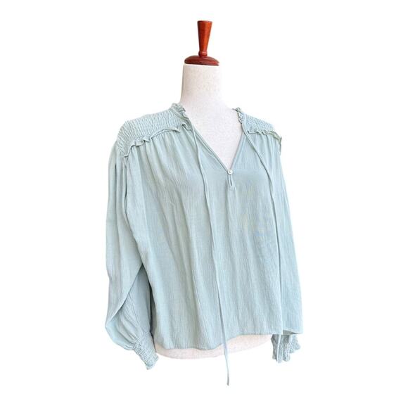 ZARA Soft Textured Boho Blouse Balloon Sleeve Top Airy Pistachio Mint Green XL - Picture 3 of 13